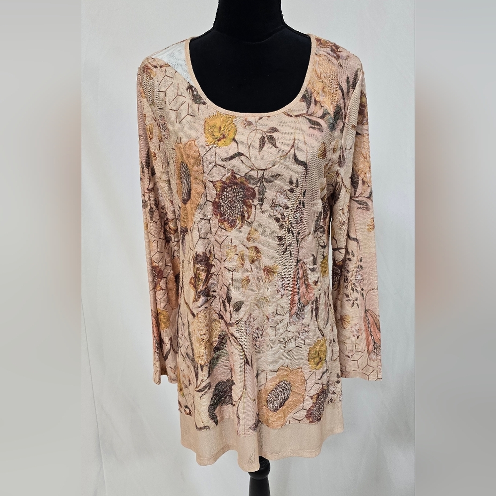 Kamana women M tunic long sleeve, semi sheer, burnout, lagenlook cottagecore